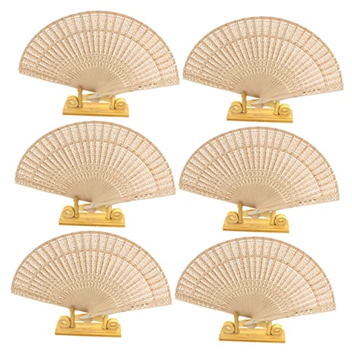 OKUMEYR 6 Stück Vintage Holzfaltfächer mit Filigranen Ausschnitten Handliche Faltbare Holz Tanzfächer in Beige Chinesischer Stil Angenehmer Duft für Kulturfreunde und Festlichkeiten von OKUMEYR