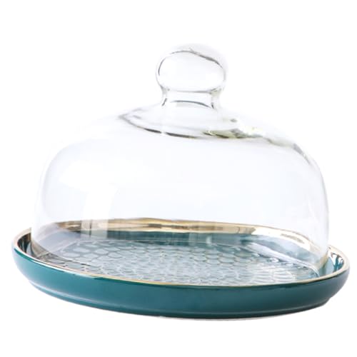 OKUMEYR Kuchenhalter Tablett Schwarz Glas Kuchenglocke Durchsichtiger Präsentationsteller Elegantes Serviertablett Küche von OKUMEYR