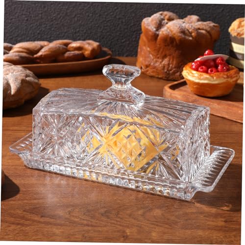 OKUMEYR Transparente Rechteckige Butterdose aus Hochwertigem Kristallglas mit Stilvollem Deckel Langlebig und Elegant für Tisch Feierlichkeiten und Geschenkgebrauch von OKUMEYR