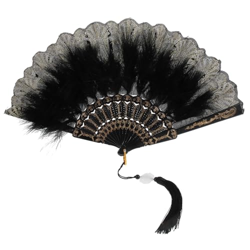 OKUMEYR Vintage Stil Federfächer mit Bestickten Blumen Eleganter Handfächer für Hochzeit Tanzparty Handgehaltener Plume Fächer als Braut Requisit Langlebig aus PP Metall und Federn von OKUMEYR