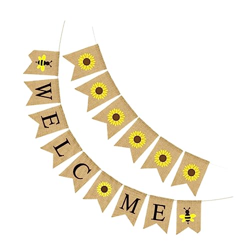 OKUMEYR Wimpelkette Aus Leinen Mit Sonnenblumen Und Bienen-design Schwalbenschwanz-banner Für Party-dekoration Willkommensbanner Für Fenster Oder Tür OKUMEYR Wimpelkette Aus Leinen Mit Sonnenblumen Und Bienen-design Schwalbenschwanz-banner Für Party-dekoration Willkommensbanner Für Fenster Oder Tür von OKUMEYR