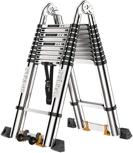 Leiter 30 FT Aluminium-Teleskopleiter, Einziehleiter mit Schlüsseln, zusammenklappbarer Leiter mit federbelastetem Verriegelungsmechanismus für Dach (Size : 30ft) von OKUOKA