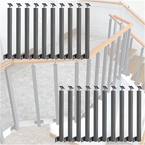 OKUOKA Treppengeländer für Treppe/Deck/Veranda – 1/4/10/20 Pack, Side Mount Metallspindeln, Quadratische Treppe Baluster Post mit Schraubensatz, Schwarz (Color : 20Pack, Size : 110cm/43.3in) von OKUOKA