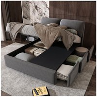 140x190 cm Bettkasten, gepolstertes Doppelbett, hydraulisches Erwachsenenbett mit 3 Schubladen und Lattenrost, in grauem Samt, ohne Matratze 140x190 cm Bettkasten, gepolstertes Doppelbett, hydraulisches Erwachsenenbett mit 3 Schubladen und Lattenrost, in grauem Samt, ohne Matratze von OKWISH