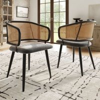 2er-Set Esszimmerstühle mit Rattan-Rückenlehne und Samtkissen von OKWISH