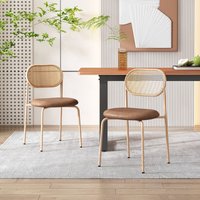 2er set Esszimmerstuhl, moderner, einfacher Freizeitstuhl mit vier Stützbeinen aus Metall, Rattan-Freizeitstuhl, Wohnzimmer- und Schlafzimmerstuhl, von OKWISH