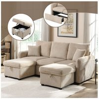 3-Sitzer-Ecksofa mit Schlaffunktion, gepolstert, mit 2 Fußhockern mit Stauraum und 2 Schubladen, Chenille-Stoff, Beige 3-Sitzer-Ecksofa mit Schlaffunktion, gepolstert, mit 2 Fußhockern mit Stauraum und 2 Schubladen, Chenille-Stoff, Beige von OKWISH
