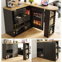 360° drehbare Essbar (138 cm – 105 x 39 x 102 cm), mit 2 Schubladen und Schiebetürschrank, 3 offene Lagerebenen, geeignet für von OKWISH