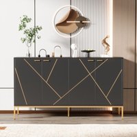 4-türiges Sideboard, schwarzes Sideboard mit Metallliniendekor und Metallbeinen, 80x150x40 cm 4-türiges Sideboard, schwarzes Sideboard mit Metallliniendekor und Metallbeinen, 80x150x40 cm von OKWISH