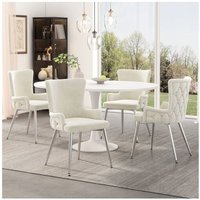 4er Set Esszimmerstuhl, Wohnzimmerstuhl mit vier silbernen Metallbeinen, in Samt, Beige, 49x47x85 cm von OKWISH