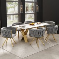 6er-Set Esszimmerstühle aus Samt, Luxus-Drehstuhl für Wohnzimmer und Schlafzimmer, Freizeit-Drehstuhl mit vier Stützbeinen aus Metall, Grau und Gold 6er-Set Esszimmerstühle aus Samt, Luxus-Drehstuhl für Wohnzimmer und Schlafzimmer, Freizeit-Drehstuhl mit vier Stützbeinen aus Metall, Grau und Gold von OKWISH