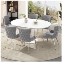 6er Set Esszimmerstuhl, Wohnzimmerstuhl mit vier silbernen Metallbeinen, Samt, grau, 49x47x85 cm von OKWISH