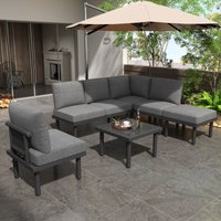 6er-Set graue Gartenmöbel (langes Sofa x 1, Einzelsofa x 4, Couchtisch x 1) von OKWISH
