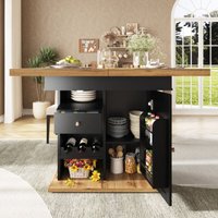 Ausziehbarer Esstisch mit Snackablage und Weinregal, schwarz (110-140×80cm) von OKWISH