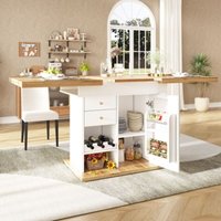 Ausziehbarer Esstisch mit Snackablage und Weinregal, weiß (110-140×80cm) von OKWISH