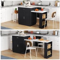 Ausziehbarer Küchentisch mit Steckdose, Stauraum, 2 Schubladen und 2 offenen Seitenregalen für 4 bis 6 Personen von OKWISH