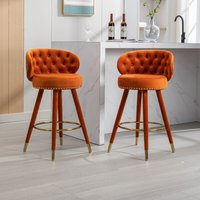 Barhocker in Thekenhöhe, 2er-Set für Küchentheke, Beine aus massivem Holz mit 360-Grad-fester Höhe - Orange von OKWISH