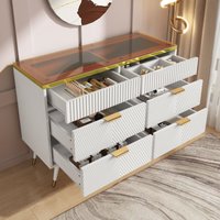 Bernsteinfarbenes Kommoden-Sideboard aus Glas, Kommode mit 6 Schubladen, unterteilte Fächer, kippsicher, Hochschrank für Schlafzimmer und alle Bernsteinfarbenes Kommoden-Sideboard aus Glas, Kommode mit 6 Schubladen, unterteilte Fächer, kippsicher, Hochschrank für Schlafzimmer und alle von OKWISH