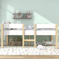 Bett Kinderbett mit Rausfallschutz, Kiefer-Vollholz-90x200 cm-Weiß & Eiche Okwish 90x200 cm von OKWISH