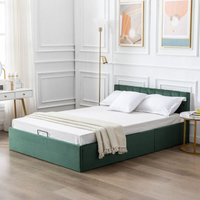 Bett mit Bettkasten Samt-Stoff Polsterbett Lattenrost Doppelbett Stauraum Holzfuß schwarz (Grün, 140 x 200 cm) Okwish von OKWISH