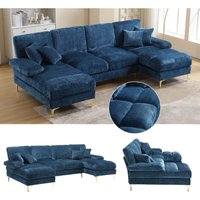 COOLMORE Großes modernes Sofagarnitur, U-förmiges Chenille-Sofasofa mit doppelten Liegesitzen für Wohnzimmer, Schlafzimmer, Büro, Apartment, Villa, COOLMORE Großes modernes Sofagarnitur, U-förmiges Chenille-Sofasofa mit doppelten Liegesitzen für Wohnzimmer, Schlafzimmer, Büro, Apartment, Villa, von OKWISH