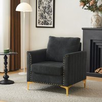 Okwish - Chaise moderne en tissu chenille, chaise Chesterfield, chaise de lecture, canapé simple avec coussin von OKWISH