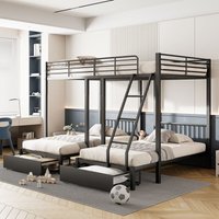 Dreifaches Etagenbett mit Schubladen, Bettrahmen aus Metall, umwandelbar in ein Doppelbett 140 x 200 und zwei Einzelbetten 90 x 200, von OKWISH