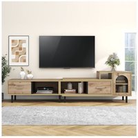 Erweiterbarer TV-Schrank in Holzoptik - 4 Fächer, 2 Schubladen, Glastür, Variabler Längenbereich 200cm-278cm von OKWISH