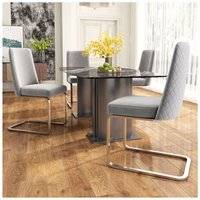 Esszimmerstuhl (6) mit silbernen Metallbeinen für Wohnzimmer Schlafzimmer Samt Grau von OKWISH