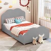 Okwish - Gepolstertes Kinderbett 90 x 200 cm. Kinderbettgestell mit hoher Reling und wolkenförmigem Kopf- und Fußteil. Hautfreundliches Einzelbett von OKWISH