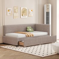 Gepolstertes Schlafsofa 90200 Multifunktionsbett mit 2 großen Stauraumschubladen und hautfreundlichem Lattenrost aus grauem Samt von OKWISH