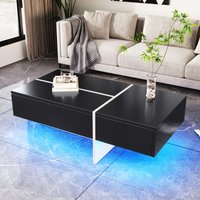Glänzender Couchtisch, schwarz-weiße Farbblockstruktur, Wohnzimmermöbel, 100 x 50 x 34,5 cm, mit App-gesteuertem LED-Beleuchtungssystem von OKWISH