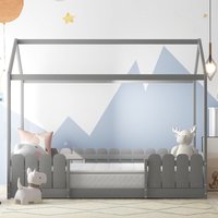 Hausbett 90x200 cm - vielseitiges Holz Kinderbett für Jungen & Mädchen - Mit Rausfallschutz und Lattenrost – Grau (Ohne Matratze) Okwish von OKWISH
