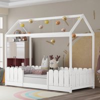 Hausbett 90x200 cm - vielseitiges Holz Kinderbett für Jungen & Mädchen - Mit Rausfallschutz und Lattenrost – Weiß (Ohne Matratze) Okwish Weiß von OKWISH