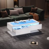 Hochglanz Couchtisch, weißer Couchtisch mit Schubladen, LED-Licht und Glasplatte, 100x50x35 cm Hochglanz Couchtisch, weißer Couchtisch mit Schubladen, LED-Licht und Glasplatte, 100x50x35 cm von OKWISH
