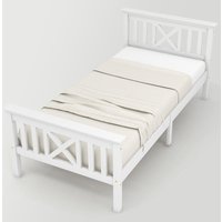 Holzbett Einzelbett aus Bettgestell mit Lattenrost Holzbett mit Kopfteil - 90 x 200 cm Massivholz Kinderbett Jugendbett Kiefer massiv Weiß OKWISH von OKWISH