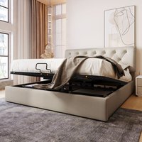 Hydraulisch Doppelbett Polsterbett 160x200cm,Verstellbares Kopfteil, Bett mit Lattenrost aus Metallrahmen, Modernes Bettgestell mit Stauraum, von OKWISH