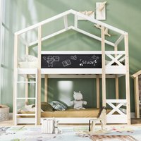Kinderbett Baumhaus mit Leiter 90 x 200 cm, Hochbett für Kinder– 2x Lattenrost- Natur & Weiß Okwish Natur + Weiß von OKWISH