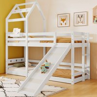 Kinderbett Baumhaus mit Rutsche & Leiter 90 x 200 cm, Hochbett für Kinder– 2x Lattenrost- Weiß - gleiten von OKWISH