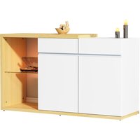 LED-Sideboard Breite 120 cm, Multifunktions-Sideboard, Kommode 2 Türen, 2 Schubladen, Sideboard mit LED-Beleuchtung von OKWISH