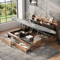 Metallbett, 180 x 200 cm, hydraulisches Bett, Jugendbetten, Doppelbett, mit Stauraum-Kopfteil und Metalllattenrost, ohne Matratze, für Erwachsene, Metallbett, 180 x 200 cm, hydraulisches Bett, Jugendbetten, Doppelbett, mit Stauraum-Kopfteil und Metalllattenrost, ohne Matratze, für Erwachsene, von OKWISH