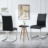 Moderne Esszimmerstühle 2er Set, Rückenlehne aus pu Kunstleder und Leinen, hoher Rücken gepolstert Side Chair, Querstreifen Rückenlehne Design für von OKWISH