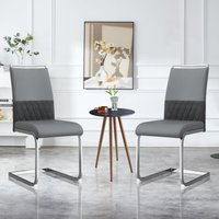 Moderne Esszimmerstühle 2er Set, Rücklehne aus PU Kunstleder und Leinen, hoher Rücken gepolstert Side Chair, Querstreifen Rückenlehne Design für von OKWISH