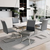 Moderne Esszimmerstühle 6er Set, Rücklehne aus PU Kunstleder und Leinen, hoher Rücken gepolstert Side Chair, Querstreifen Rückenlehne Design für von OKWISH