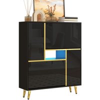 Moderner Schuhschrank, schwarzer Schuhschrank mit glänzender Front und 16-farbigem LED-Licht (80 x 25 x 96 cm) von OKWISH