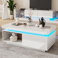 Moderner glänzender Couchtisch mit LED-Beleuchtung, 100x50x40,3 cm – Eleganter Tisch mit Schublade und 50 kg Tragkraft Moderner glänzender Couchtisch mit LED-Beleuchtung, 100x50x40,3 cm – Eleganter Tisch mit Schublade und 50 kg Tragkraft von OKWISH