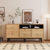 Moderner sideboard aus Holz mit drei Türen und Regalen, 160 x 35 x 76 cm, Einfache Montage, platzsparendes Design, robust und zuverlässig Okwish von OKWISH
