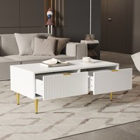 Okwish - Moderner weißer Couchtisch mit goldenen Akzenten, 2 Schubladen, vertikal gestreiftes Design, 1005040 cm, Wohnzimmer-Couchtisch, kurzes Okwish - Moderner weißer Couchtisch mit goldenen Akzenten, 2 Schubladen, vertikal gestreiftes Design, 1005040 cm, Wohnzimmer-Couchtisch, kurzes von OKWISH