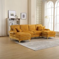 Modernes, großes Chenille-Sofa in U-Form mit zwei Liegesitzen für Wohnzimmer, Schlafzimmer, Büro, Wohnung, Villa, Lounge, Zuhause in der Nähe des von OKWISH