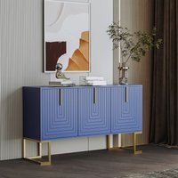 Modernes Sideboard mit 3 Türen, verstellbaren Regalen, U-förmigen Schranktüren, Griffen und Metallsockel für Esszimmer und Küche (Marineblau) von OKWISH